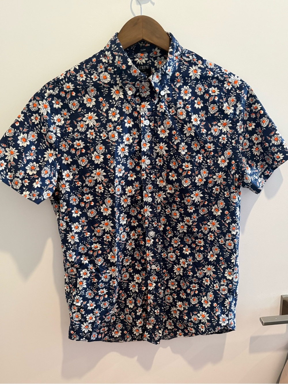 J. Crew Navy Short-Sleeve Floral Button-Down Shirt